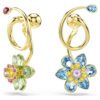 Swarowski 5709025 Idyllia Drop-Ohrhänger Asymmetrisches Design, Verschiedene Schliffe, Blume, Mehrfarbig, 18K Goldbeschichtet