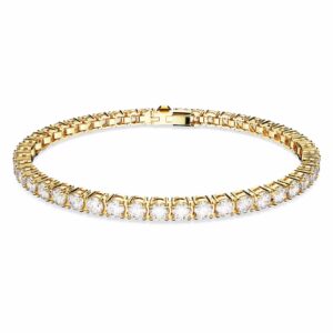 Swarovski 5657664 Matrix Tennis Armband Rundschliff, Weiß, 18K Goldbeschichtet